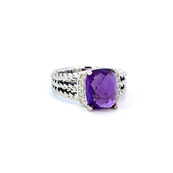David Yurman Amethyst Diamond Ring Size 5.5 Sterling Silver Estate DY651 - Picture 7 of 7